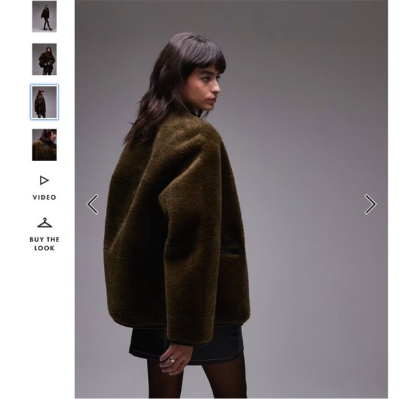Mango olive green shearling fur effect jacket size medium - Picture 3 of 7